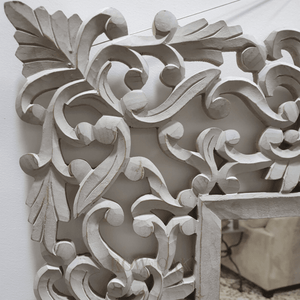 Distressed Carved Wood Mirror - Grey