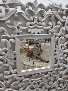 Distressed Carved Wood Mirror - Grey