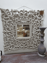 Load image into Gallery viewer, Distressed Carved Wood Mirror - Grey