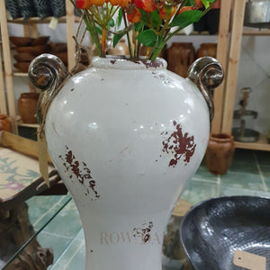 Distressed Ceramic Vase - White/brown