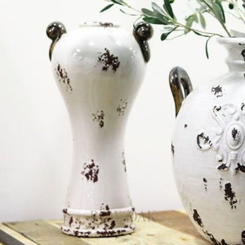 Distressed Ceramic Vase - White/Brown - Row & Oak