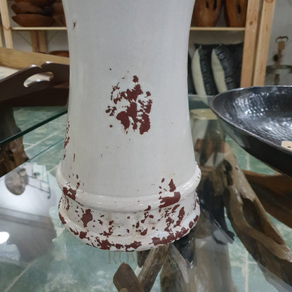 Distressed Ceramic Vase - White/brown