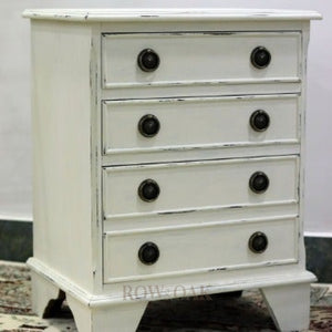 Distressed Cream 3-Drawer Bedside Table - Row & Oak