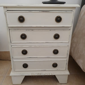 Distressed Cream 3-Drawer Bedside Table