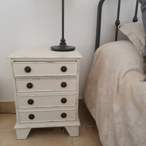 Distressed Cream 3-Drawer Bedside Table