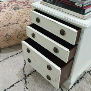 Distressed Cream 3-Drawer Bedside Table - Row & Oak