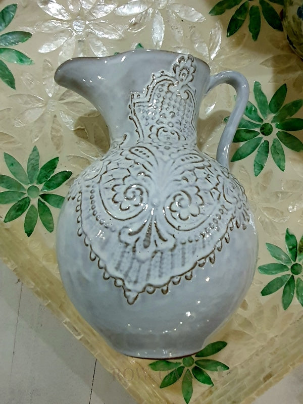 Distressed French Farmhouse Pitcher In Lavender