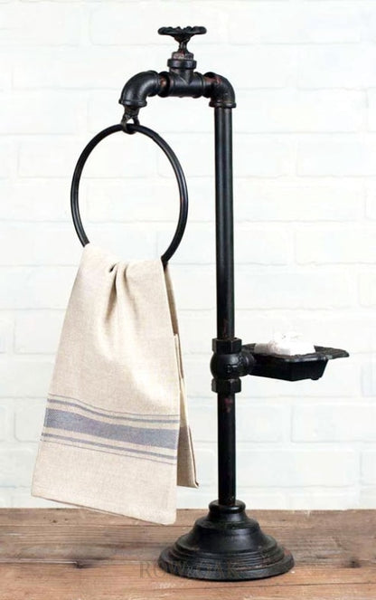 Distressed Iron Spigot Towel & Soap Holder