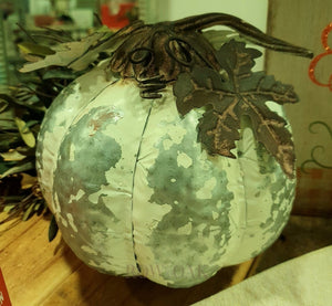 Distressed Metal Pumpkin - White