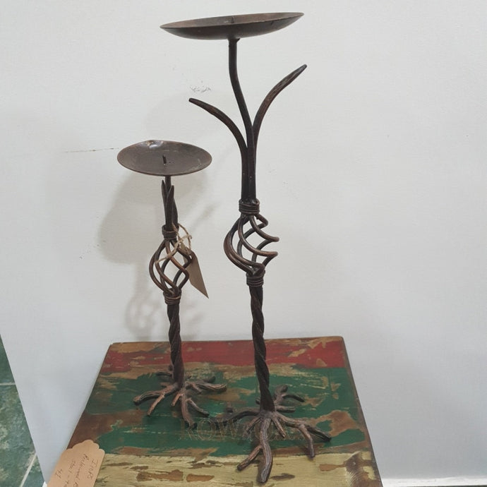 Distressed Metal Twigs Candle Holders - Set Of 2