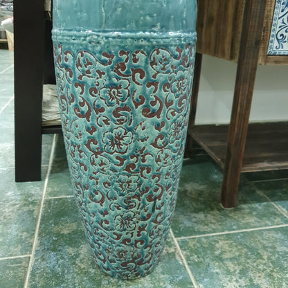 Distressed Teal Clay Vase - Large