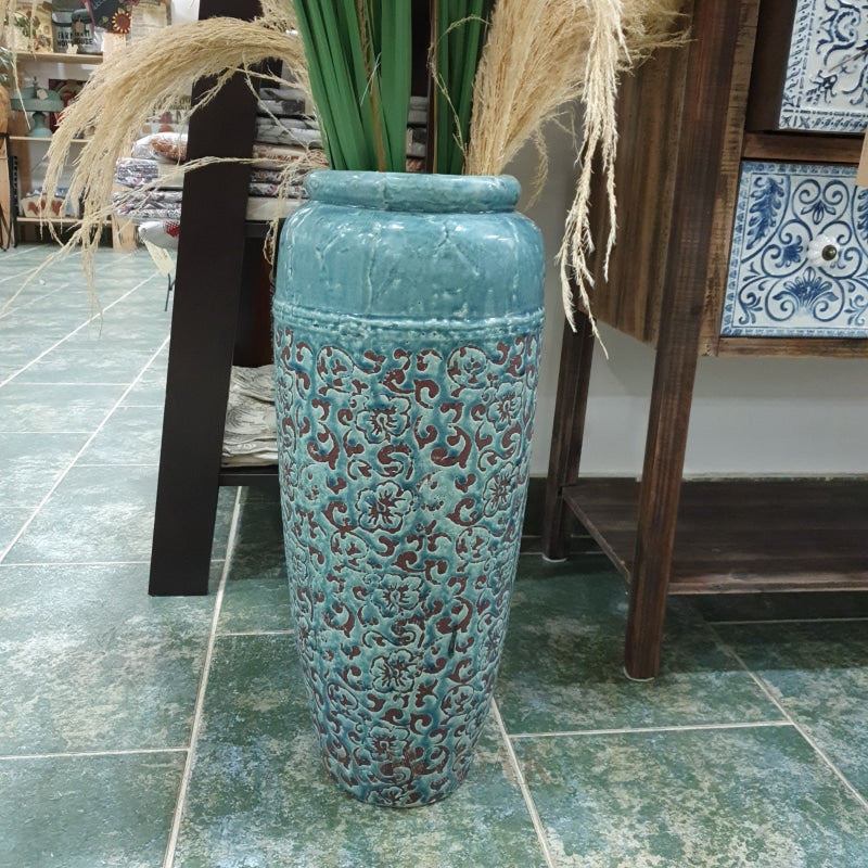 Distressed Teal Clay Vase - Large