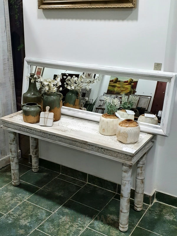 Distressed White Metal Mirror