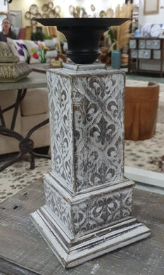 Distressed Wood Florentine-Pattern Candle Holder