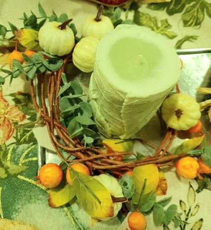 Fall Candle Ring With White Pumpkins