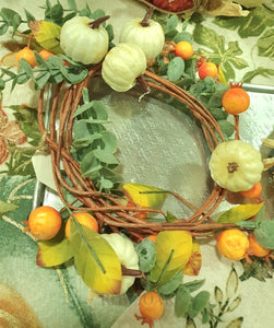 Fall Candle Ring With White Pumpkins