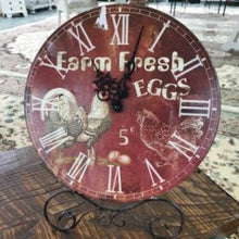 Load image into Gallery viewer, &#39;Fresh Eggs&#39; Metal Clock - Row &amp; Oak