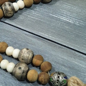 Grey Bone Bead Loop with Silver Berber Bead - Row & Oak