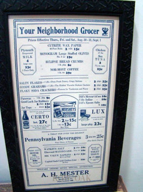 Grocery Poster dated August 1934 - Row & Oak