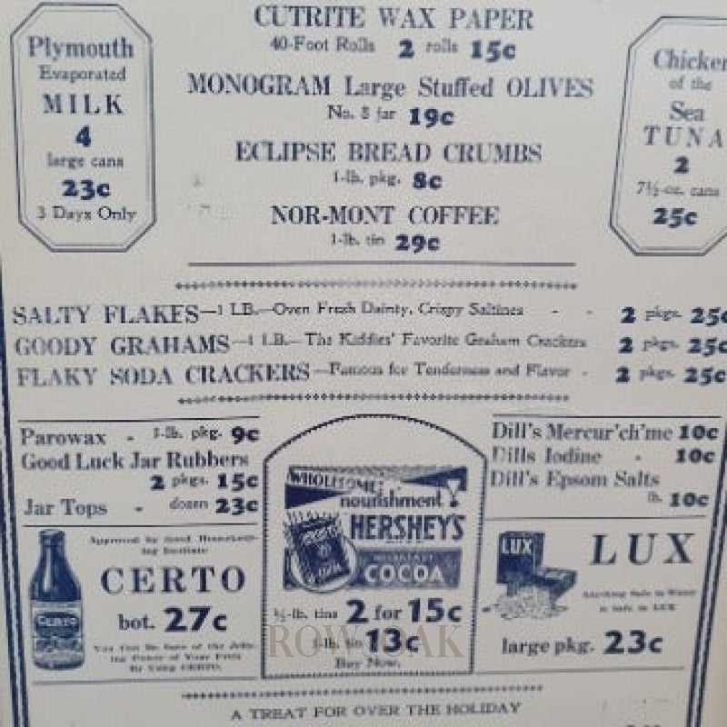 Grocery Poster Dated August 1934