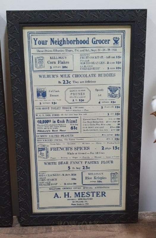 Grocery Poster Dated Sept. 1934