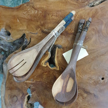 Load image into Gallery viewer, Hand-Carved Olive Wood Salad Spoon Set - Beaded