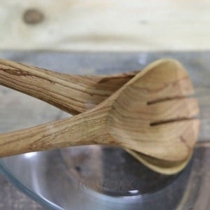 Hand-Carved Olive Wood Salad Spoon Set - Beaded