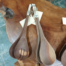 Load image into Gallery viewer, Hand-Carved Olive Wood Salad Spoon Set - White