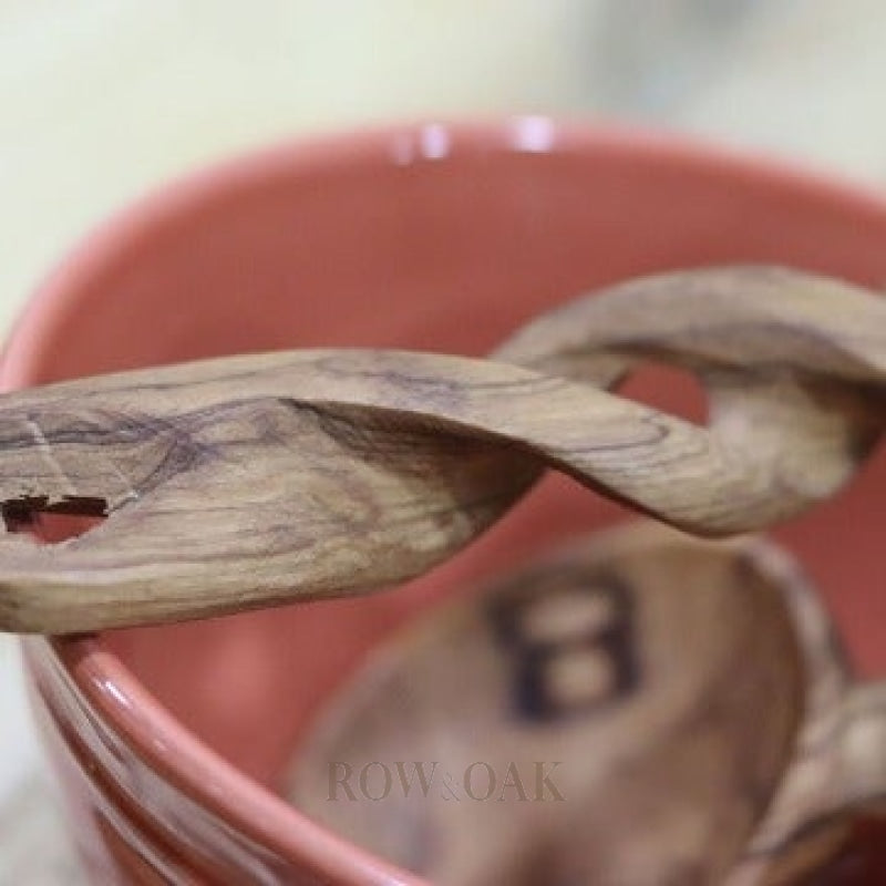 Hand-Carved Twisted Olive Wood Salad Spoon Set