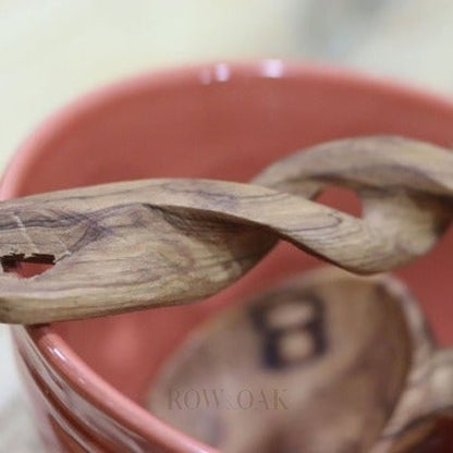 Hand-Carved Twisted Olive Wood Salad Spoon Set