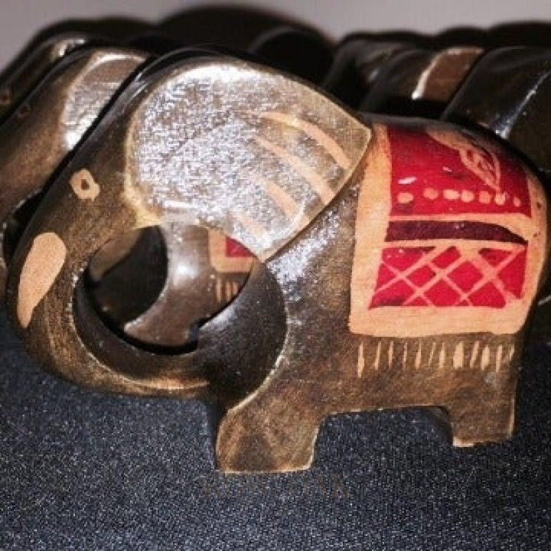 Hand-Painted Wooden Elephant Napkin Rings