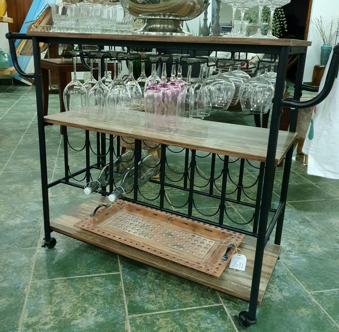 Industrial Wood & Metal Bar Trolley