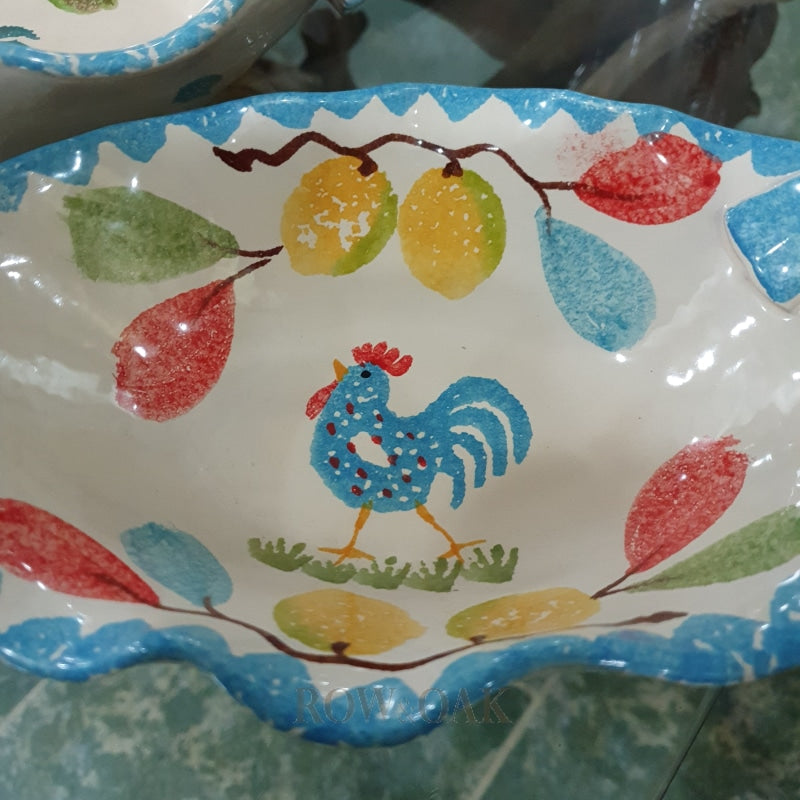 Italian Ceramic Rooster Serving Bowls - Set Of 2