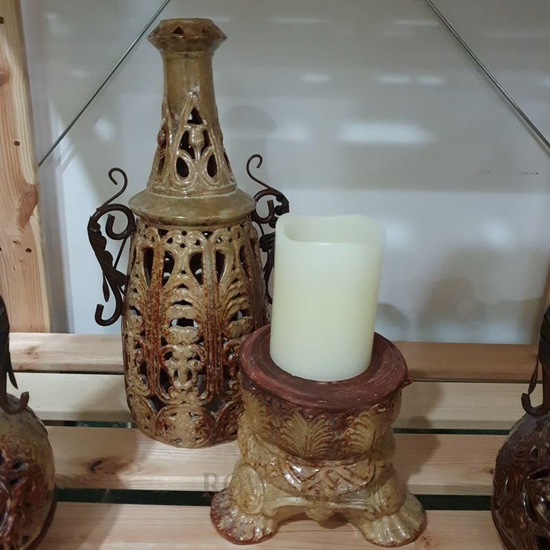 Italian Ornate Ceramic Candle Holders - Set Of 3