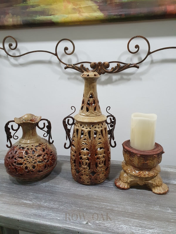 Italian Ornate Ceramic Candle Holders - Set Of 3