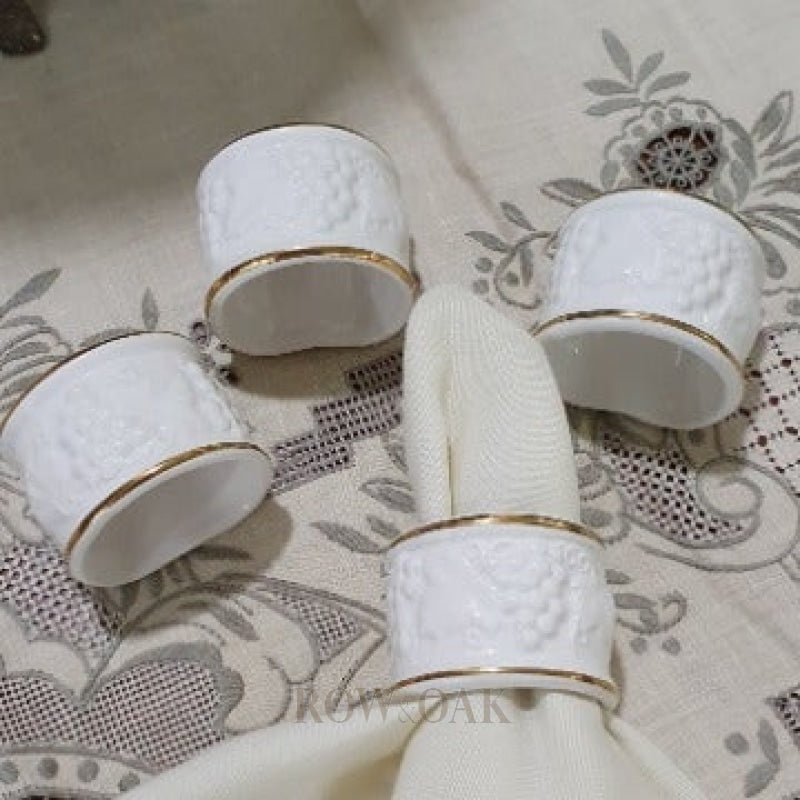 Lennox Porcelain Napkin Rings with Gold Trim - Row & Oak