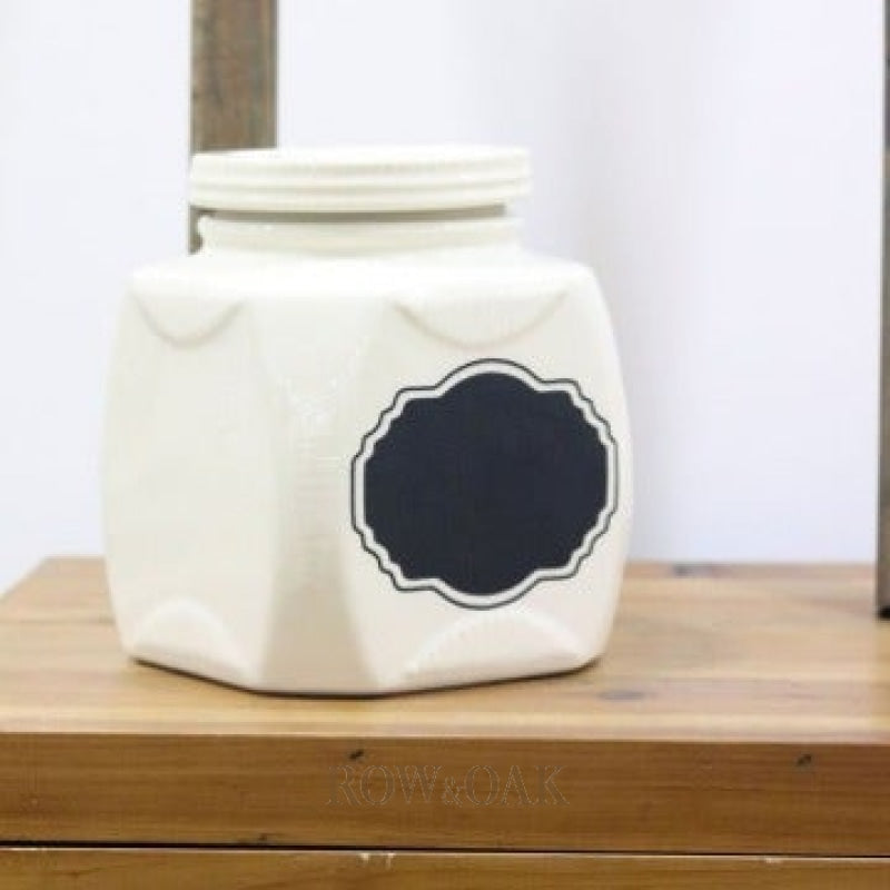 Lidded Cream Ceramic Canister - Chalkboard Tag