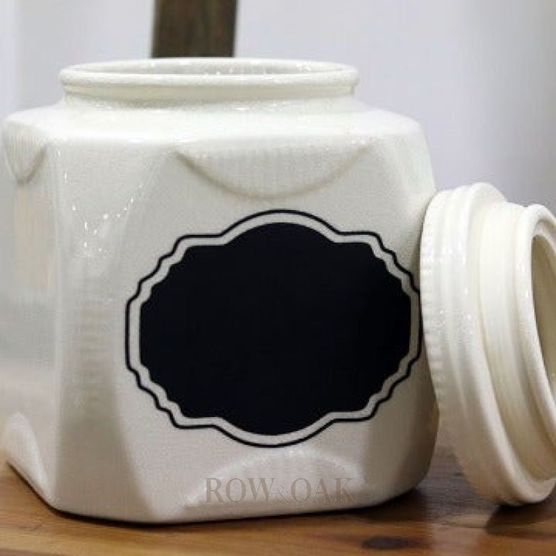 Lidded Cream Ceramic Canister - Chalkboard Tag