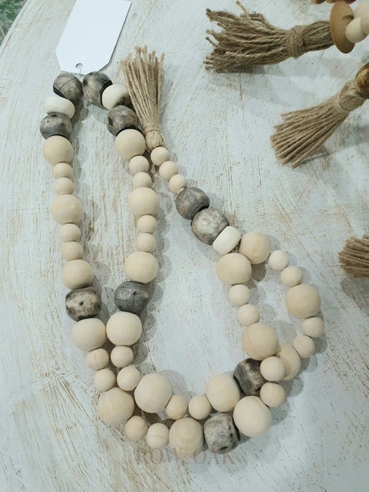 Loop Of Greys Bone And Wood Beads