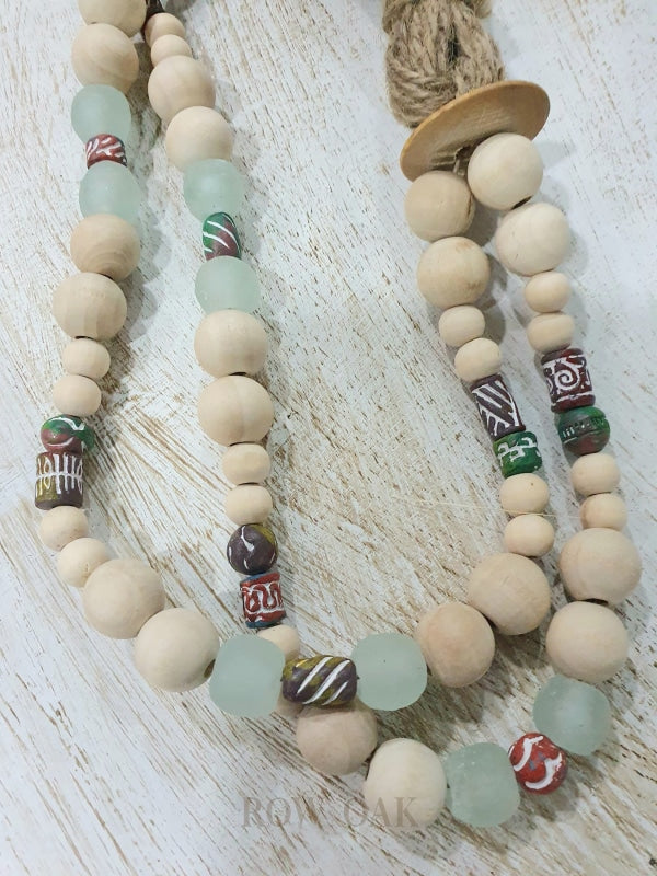 Loop Of Mixed Terracotta Glass And Wood Beads