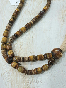 Loop Of Tigers Eye Glass And Coconut Wood Beads