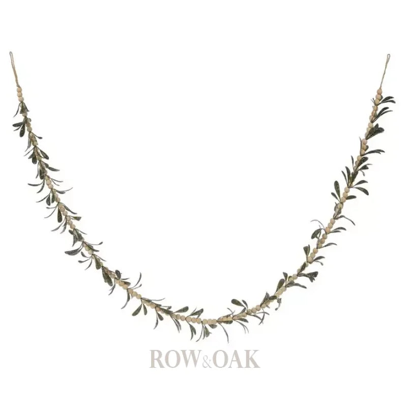 Olive Leaf & Wood Bead Garland