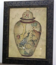 Load image into Gallery viewer, Peacock Urn Painting In Dark Wood Frame