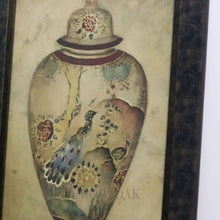 Load image into Gallery viewer, Peacock Urn Painting In Dark Wood Frame