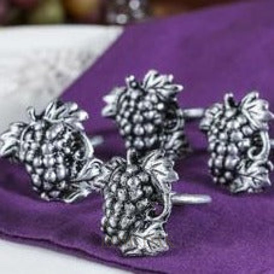 Pewter Grape Cluster Napkin Rings - Set of 4 - Row & Oak