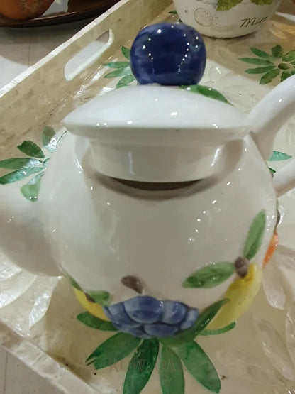 Quaint Ceramic Teapot With Fruits