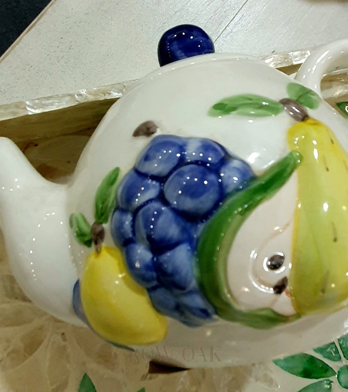 Quaint Ceramic Teapot With Fruits