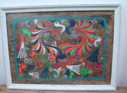 Rare, Vintage Mexican Amate Bark Art Painting - Row & Oak