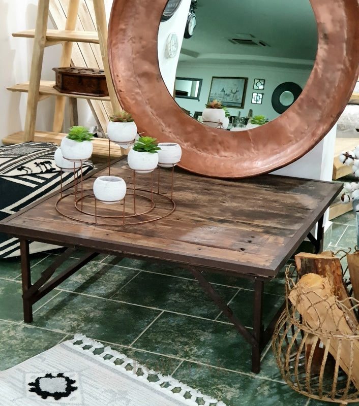 Reclaimed Wood And Iron Square Folding Coffee Table