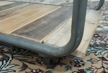 Load image into Gallery viewer, Reclaimed Wood &amp; Metal Console On Wheels